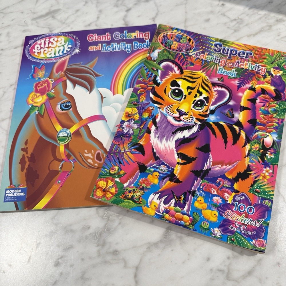 New Set 2 LISA FRANK Super Coloring & Activity Book with Stickers 2010 2014